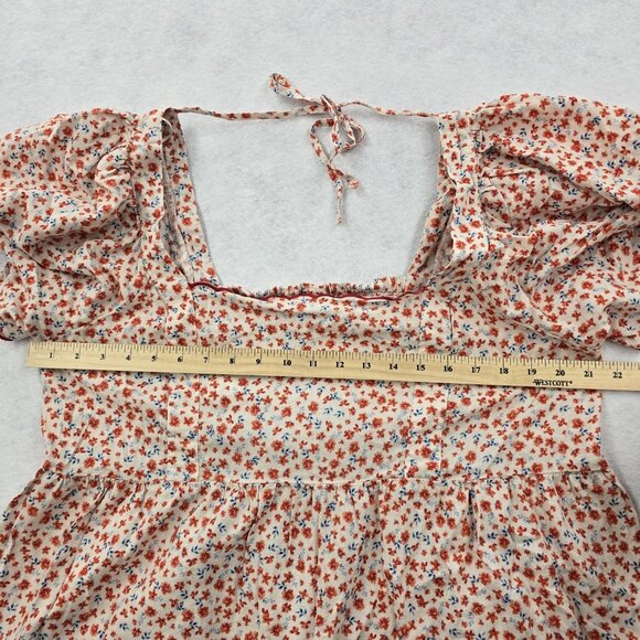 Old Navy Flutter Sleeve Floral Swing Blouse Size XXL Scalloped Tie Smocked Back - Picture 5 of 8
